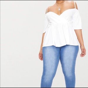 PrettyLittleThing White Cold Shoulder Top